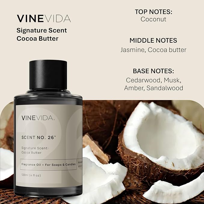 VINEVIDA [4oz] Cocoa Butter Fragrance Oil for Candle Making and Soap Making - Premium Candle Scents for Soy Candles