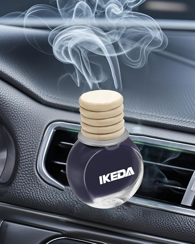 ikeda fragrance Car Air Freshener Hanging, Car Scent with Vent Clip Bottle,45-Days Long Lasting Fragrance,Essential Oil Diffuser,Odor Eliminator for Home Deodorizer (Round, New Car)