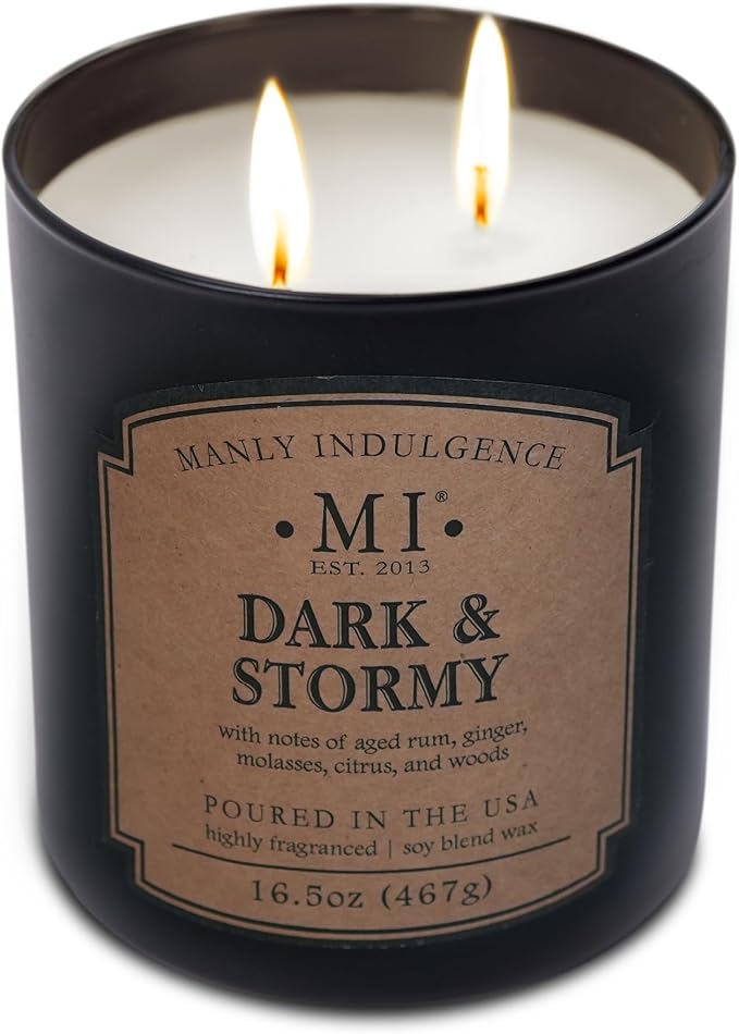 Manly Indulgence Dark & Stormy Candles for Men, 2 Wick, 16.5 oz, Premium Soy Blend Wax, 60H Burn, Candles for Home Scented - Made in The USA
