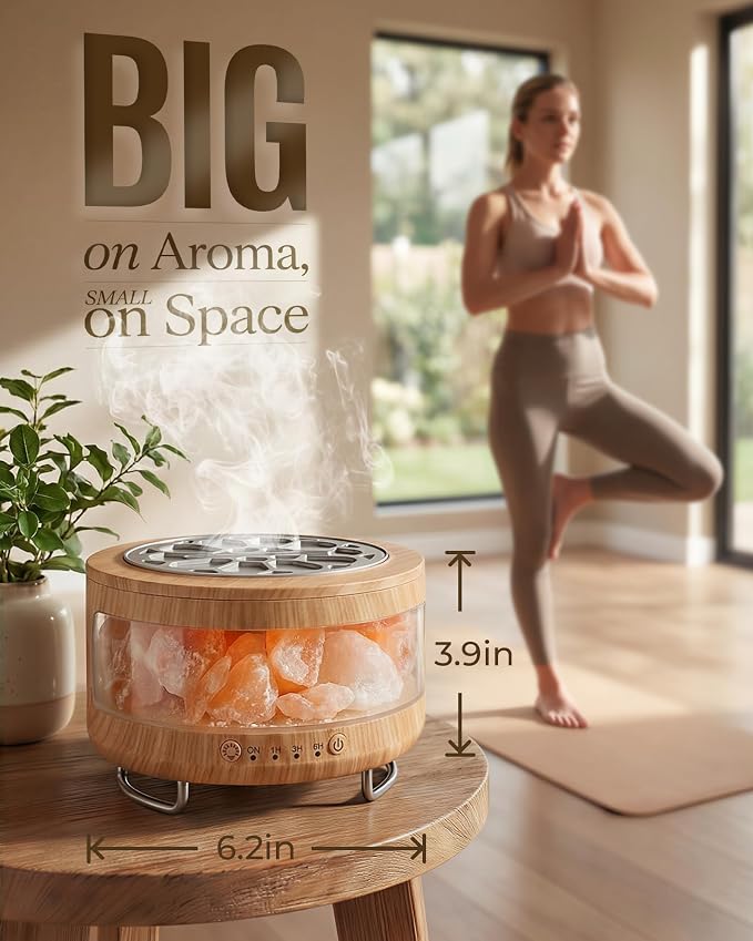Essential Oil Diffuser with Himalayan Salt Lamp, 350ml Ultrasonic Aromatherapy Humidifier, 7 Colors LED Light, Timer & Auto Shut-Off for Home Bedroom Office Spa Yoga