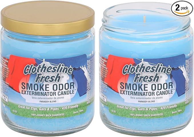 Smoke Odor Exterminator 13oz Jar Candles (Clothesline Fresh, 2)