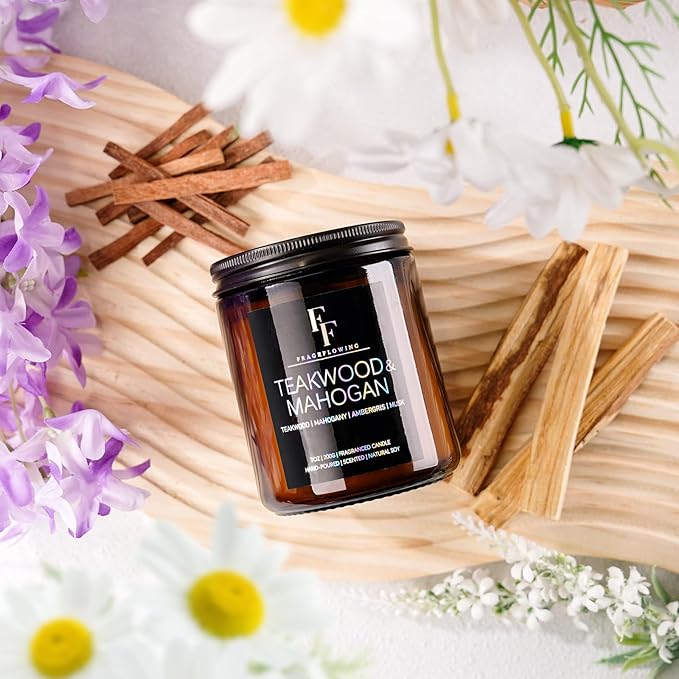 Teakwood & Mahogany Candle, Scented Candle for Home Soy Wax Candle, Aromatherapy Candle Gifts, 7oz