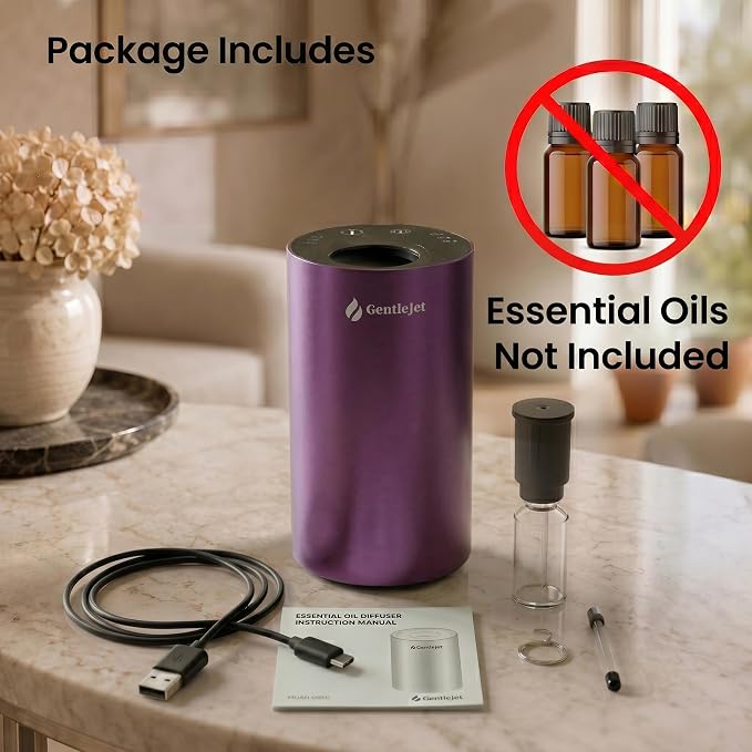 GentleJet LiteMist Waterless Rechargeable Aroma Diffuser for Bedroom, Office & Car, Cold-Air Essential Oil Mist, Aluminum Body, 20ml