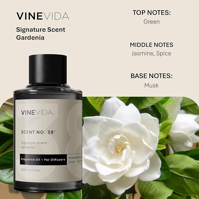 VINEVIDA [4 Fl Oz] Gardenia Fragrance Oil for Cold Air Diffusers, Essential Oils for Diffuser Oil Refill & Air Freshener Room Spray