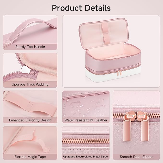 Travel Hair Dryer Case for Shark Glam, Portable Hair Tools Bag for Shark FlexFusion, Double-Layer Storage Carrying Case for FlexStyle Blow Dryer, Silki Straightener & Glossi Attachments Holder (Pink)