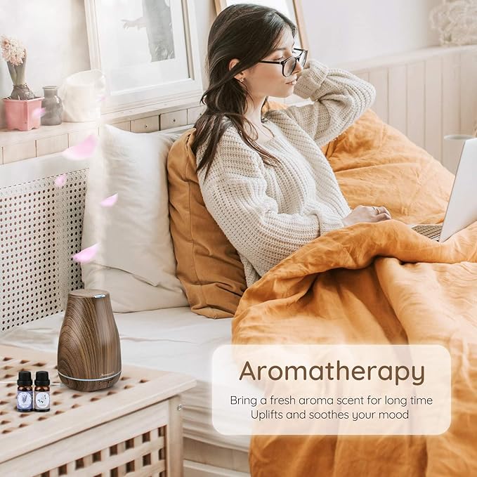 Aromatherapy Essential Oil Diffuser for Room: Air Humidifier Aroma Scent Cool Mist Diffusers Colorful Light Cute Mini Small Waterless Auto Off Ultrasonic for Home Bedroom (Brown Wood Grain)