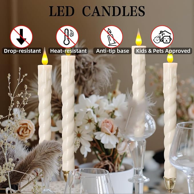Flameless Taper Candles with Remote,Timer, Dimmer,9.7 Inch Ivory 6 Pack LED Candlesticks,Realistic Wax Drip,Taper Candles Battery Operated Flickering for Christmas Wedding Halloween Home Decor