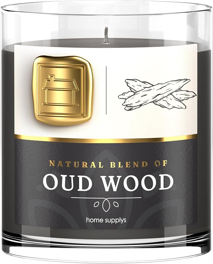 Large Oud Candle - Candle Gift for Women & Men with Lid - (280g/60hr) Long Burn Time with Oud, Rose, Bamboo & Eucalyptus - Organic & Vegan Scented - Relaxation, Aromatherapy & Wellness