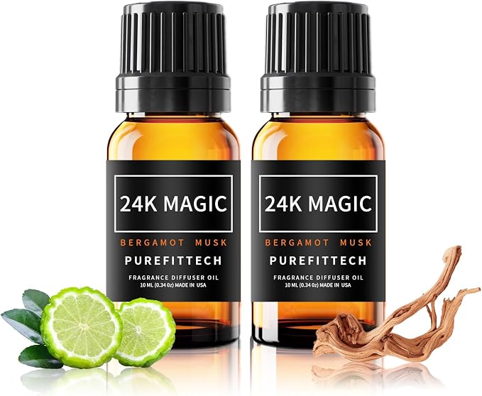 Purefittech Hotel Diffuser Oil 24K Magic Scent, Hotel Essential Oils for Home, Office, Spa,2Pack 10mL*2, 0.34fl oz Hotel Collection Diffuser Oil for Diffusers & Humidifiers，Made in USA