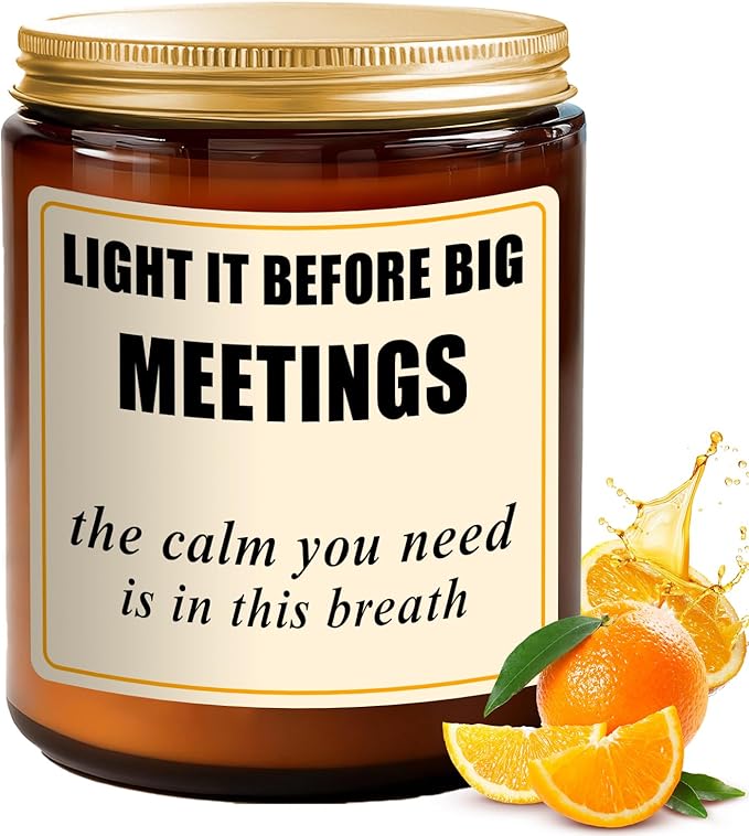 Sweet Orange Candle for Women - 7oz Scented Soy Candle for Stress Relief Before Meetings, 50H Burn Time, Calming Gift for Coworker Friend Funny Birthday Gifts, Thinking of You Gift for Her