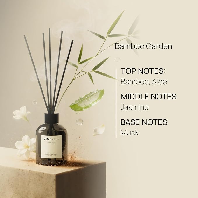 VINEVIDA Reed Diffuser Bamboo Garden | Diffuser Reed for Home & Bathroom | Long-Lasting Scent Sticks Set | Oil Stick Diffuser | Bathroom Scent