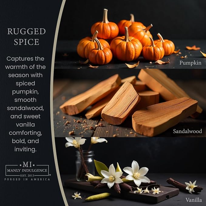 Manly Indulgence Rugged Spice Scented Candles for Men, 2 Wick, 16.5 oz, Premium Soy Blend Wax, 60H Burn, Candles for Home Scented - Made in The USA