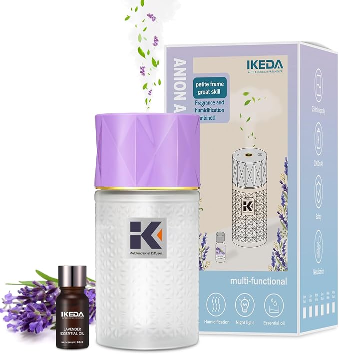 250mL Essential Oil Diffuser, Wireless Aromatherapy Oil Diffusers for Small Room, 35 Million Negative Ion Mist Humidifier with Night Light & Auto Shut-Off, Lavender Scent for Home, Car&Office