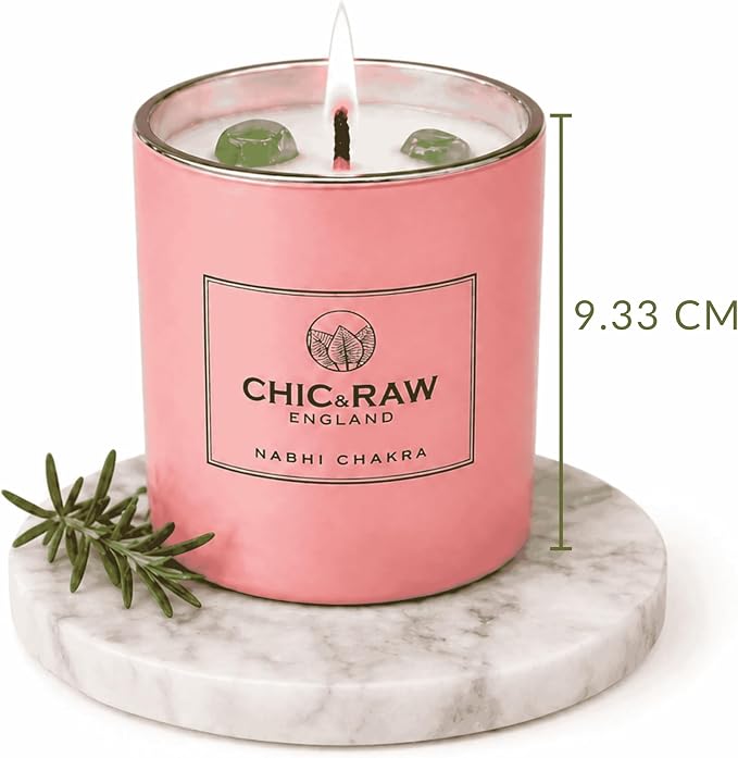 Aromatherapy Candle with Crystal Green Aventurine Nabhi, Patchouli & Bergamot - Luxury Long-Lasting Burn Soy Candle for Home Scented - Unique Healing, Meditation& Relief Gift for Women, 7.05oz