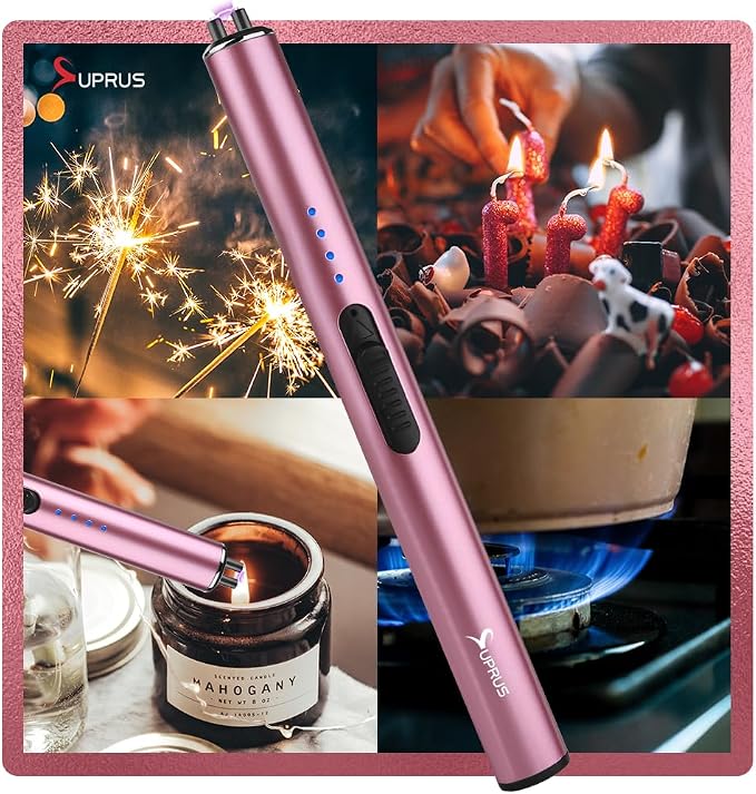 SUPRUS Electric Arc Windproof Flameless USB Rechargeable Lighter with Safety Lock for Candle (Pink, 3 Packs)