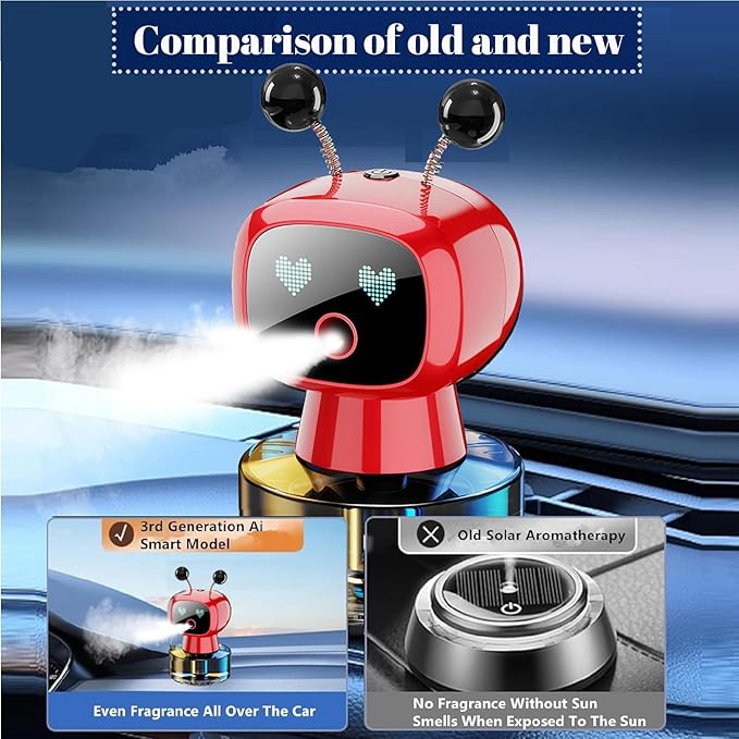 Robot Intelligent Aromatherapy Machine, Smart Cute Robot Car Air Freshener - Fine Spray/Fillable/Four-Gear Adjustment/Vibration Sensing/On-Off/Large Capacity Long-Lasting Fragrance/Red-V2(Hilton)