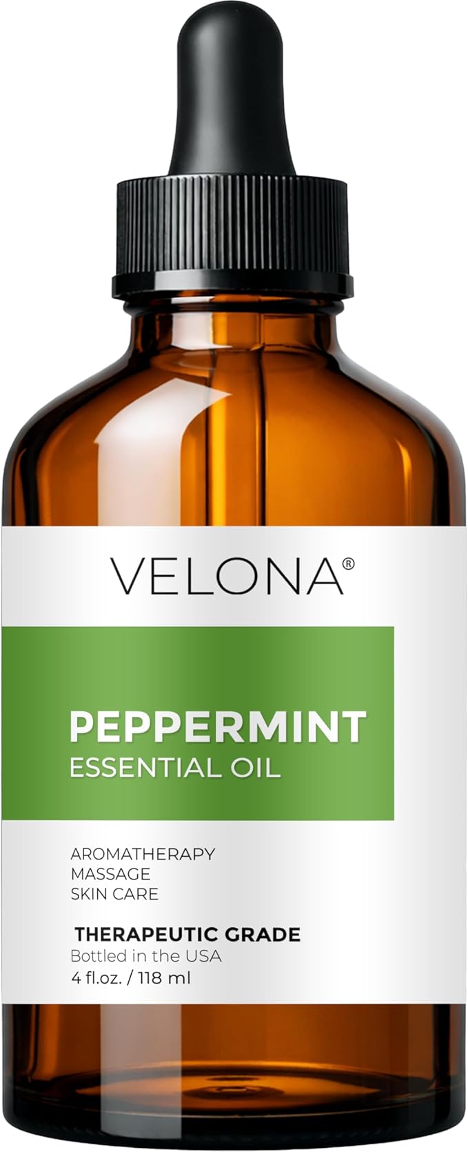 velona Peppermint Essential Oil 4 Fl Oz | Therapeutic Grade | for Aromatherapy Diffuser, Massage, Skincare, Haircare, Soapmaking | Undiluted and Multipurpose