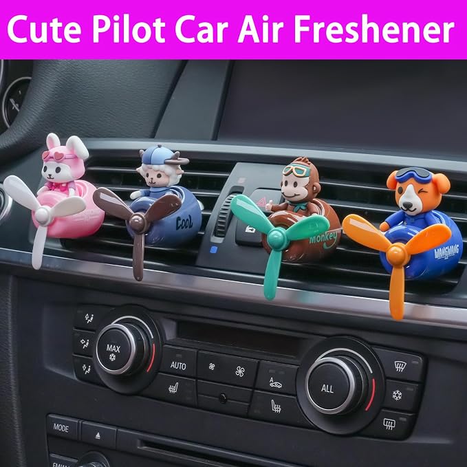 Pilot Car Air Freshener, Cute Dog Car Vent Clip Air Freshener with 4 Fragrant Tablets Automotive Air Outlet Fan Diffuser, Automotive Interiors Vent Decoration (Pilot Dog)