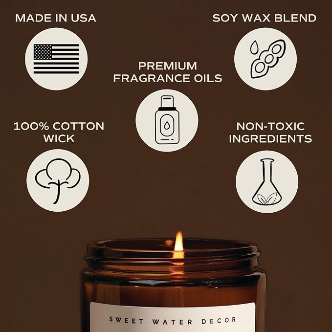 Sweet Water Decor Driftwood and Mahogany Candle - Mahogany, Lavender, Wood, and Geramium Scented Candle for Home - 9oz Amber Jar, 40 Hour Burn Time, Made in the USA