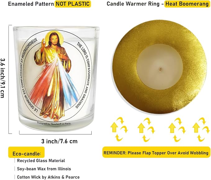 Divine Mercy Prayer Candle 50 Hours│Hand-Poured Natural Soy Wax│Infinite Love, Forgiveness, and Mercy for All People, Salvation and Grace, Jesus I Trust in You│Design in Paris│3“×3.6”