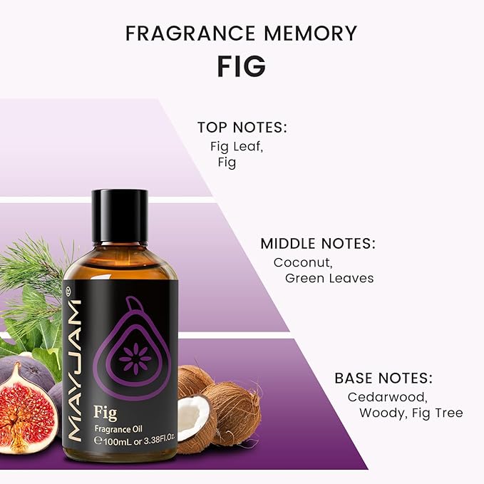 MAYJAM 100ML/3.38FL.OZ Fig Fragrance Oils with Glass Dropper, Essential Oils for Diffusers for Home, Long Lasting Scented Oils for Diffusers Soap Candle Making