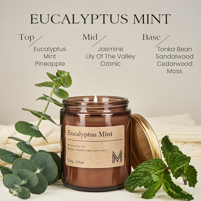 M&SENSE CreamyVanillaPie Scented Small Candle, 7.5Oz Aromatherapy Candle for Home Fragrance, Soy Wax Candles Gift for Birthday, Housewarming, Amber Jar Candle for Stress Relief, Meditation, Yoga