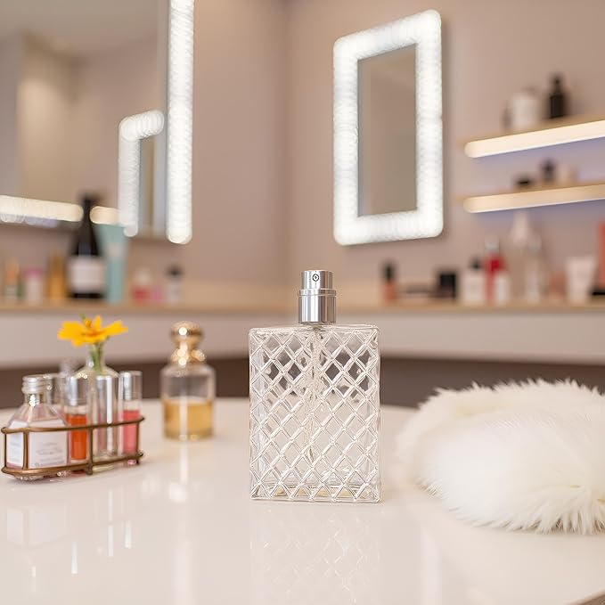 Jinshining 100ml 3.4Oz Clear Glass Spray Bottles Empty Square Perfume Fine Mist Atomizer Refillable Essential Oil Container for Travel Spray Bottles Refillable Containers,Fine Mist Atomizers