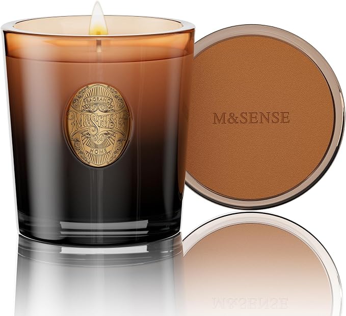 M&SENSE Natural Soy Candle | Mahogany Sandalwood & Black Brown | 9.2 oz, 50H Burn Time | Luxury Scented Candle for Relaxation, Gifting, Home Décor | Ideal for Bedroom, Office, Party Ambiance