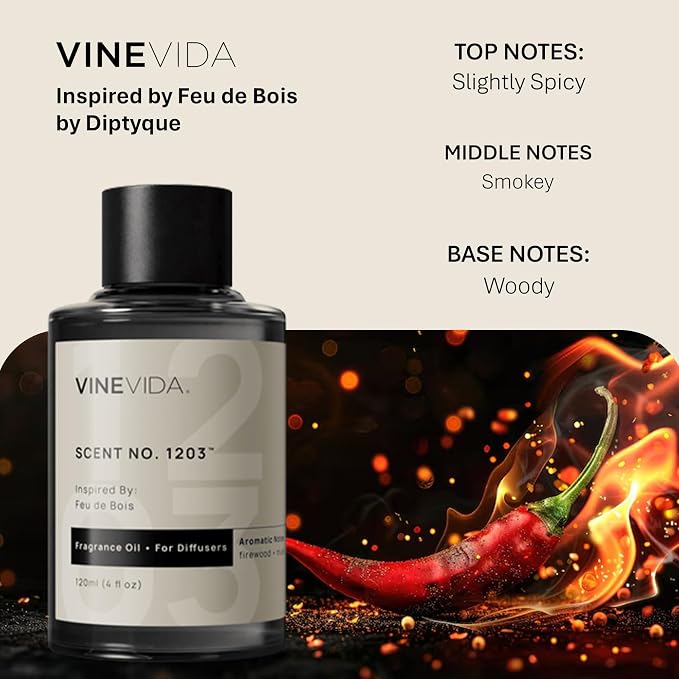 VINEVIDA [4 Fl Oz] Scent NO. 1203 Fragrance Oil for Cold Air Diffusers, Aromatic Notes of Smokey Woody Musk, Essential Oils for Diffuser Oil Refill & Air Freshener Room Spray