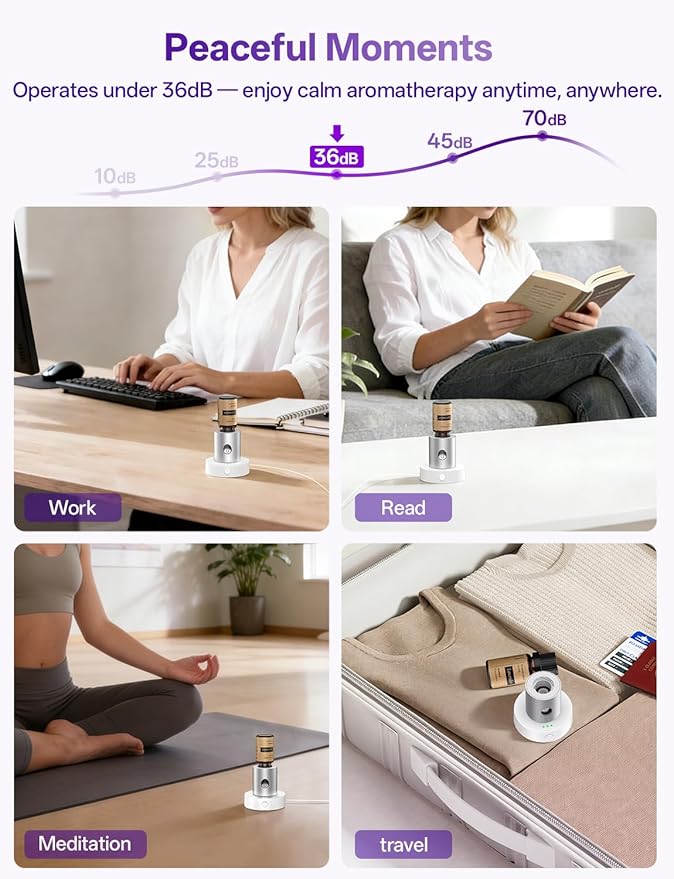 Mini Waterless Nebulizing Essential Oil Diffuser with 10ml Lavender Oil for Aromatherapy, Small Portable with Air Mist and Scent for Home, Room, House, Desk, Office, Travel - Silver