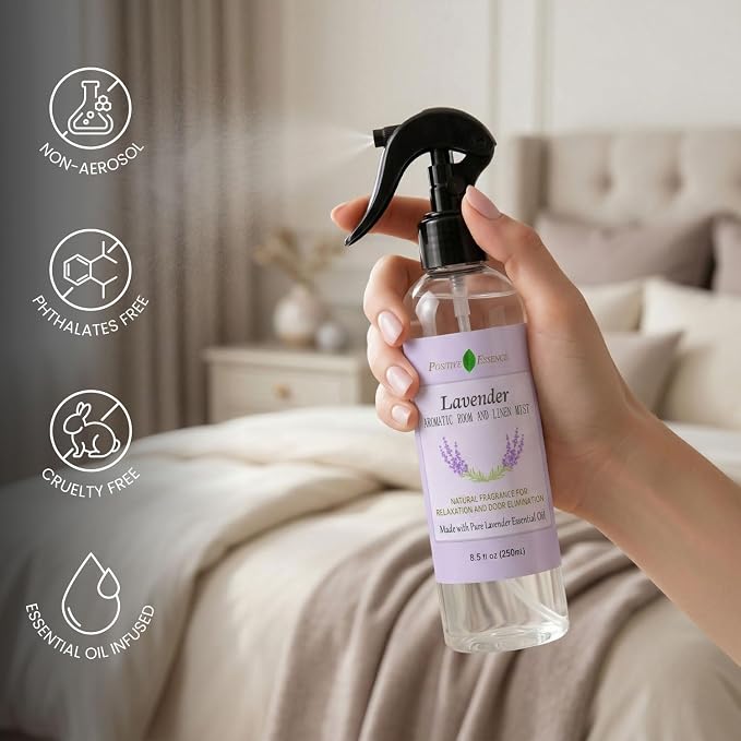 Lavender Pillow Spray – Natural Linen Mist with Pure Lavender Essential Oil, Calming Home Fragrance, Sleep Spray, Bathroom Freshener and Air Freshener – 8.5 fl oz