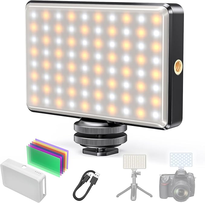 80 LED Video Light, Portable USB Photo Light Dimmable 2500-9000K CRI 95+ 3000mAh Battery with Colored Filters and Clip, Photo Lamp for Phone/iPad/Camera
