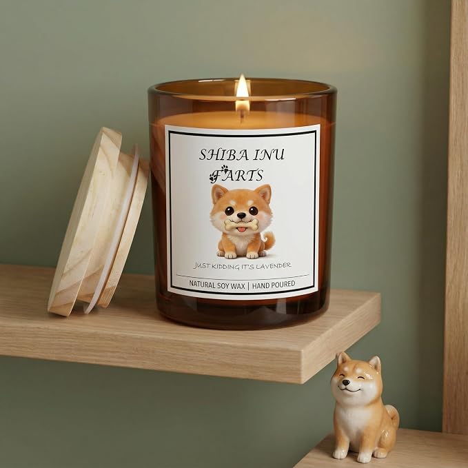 Shiba Inu Gifts for Women | Birthday Gifts for Mom | Light When Dog Farts Candle | Cedar By Natural Soy Wax | Pet Safe Friendly Memorial Candles for Home Scented Household Essentials