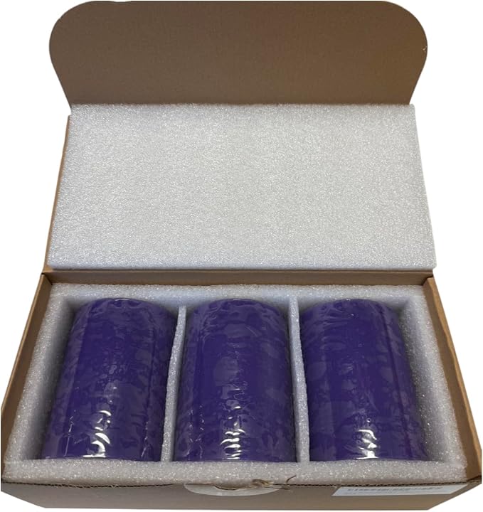 Mister Candle Dripless Unscented Purple Pillar Candles, Set of 3 Hand Poured Solid Color Non-Scented Candles for Home Decor, Premium Wax, 60 Hr Burn Time - 3x4 Inch, Purple