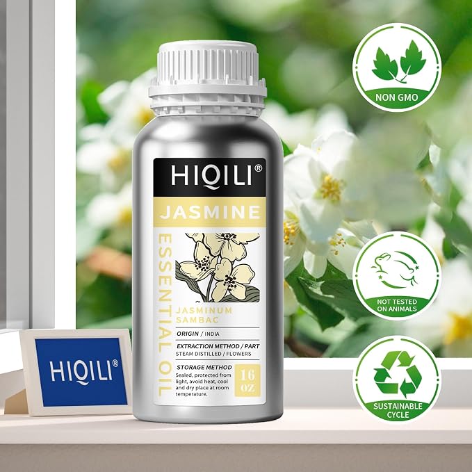 HIQILI 16 Fl Oz Jasmine Essential Oil for Diffuser, Hair, Skin, Perfume Making - 500ML