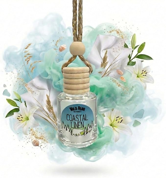 Car Freshener – Long Lasting Natural Fragrance Oil, Glass Bottle Diffuser, Toxin-Free, Made in USA – Coastal Linen