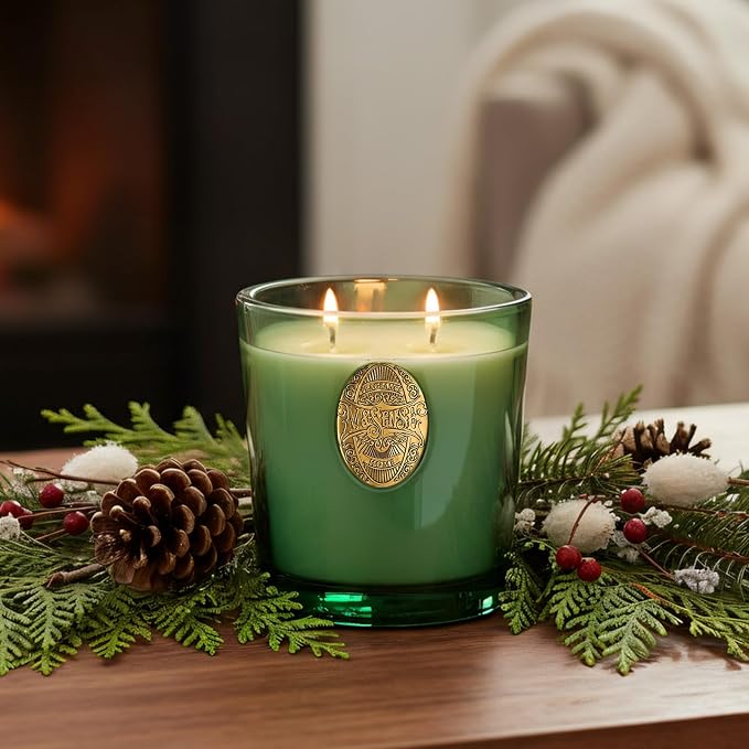 M&SENSE Large Two-Wick Soy Candle | Eucalyptus Cedarwood& Emerald Green | 19.8 oz, 120H Burn Time | Luxury Scented Candle for Relaxation, Gifting, Home Décor | Ideal for Bedroom, Office