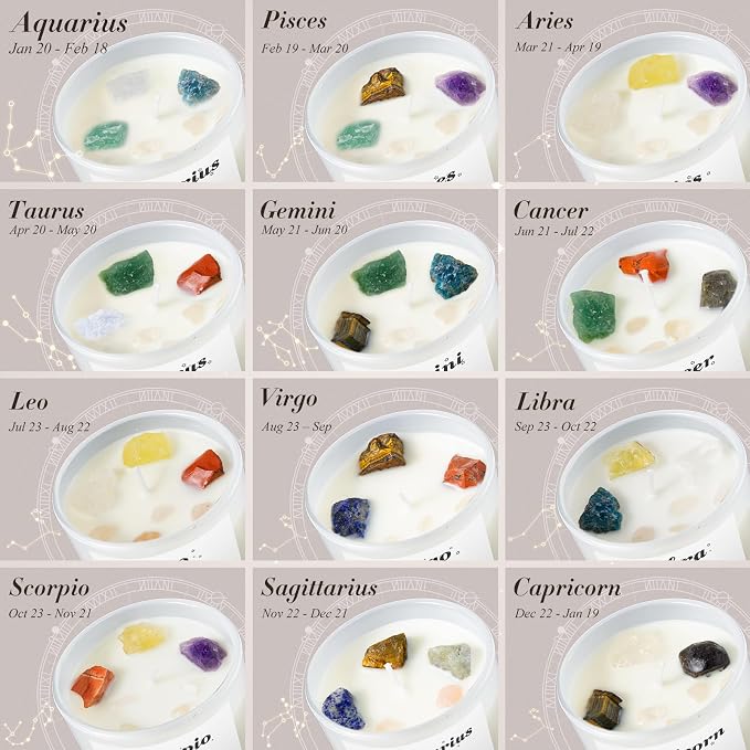 Leo Gifts for Women, Zodiac Leo Candle with Healing Crystals, Astrology Birthday Gifts for Womenr, Mom, Sister, Friends, Meditation, Yoga, Relaxation (7oz)