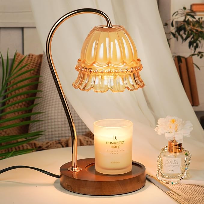 Funistree Flower Candle Warmer Lamp with Timer, Dimmable Candle Lamp Warmer, Christmas Birthday Gifts for Women Mom Her, Housewarming Home Decor, Lotus Wax Warmer for Yankee - Amber Flower 10 Inch