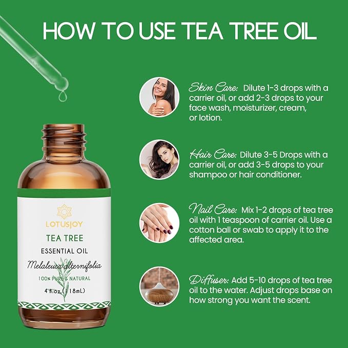 Tea Tree Oil for Skin, Hair, Nails, Shampoo, Body Wash, Foot Soak, Spray - 4 Oz Tea Tree Essential Oil with Roll On Bottle