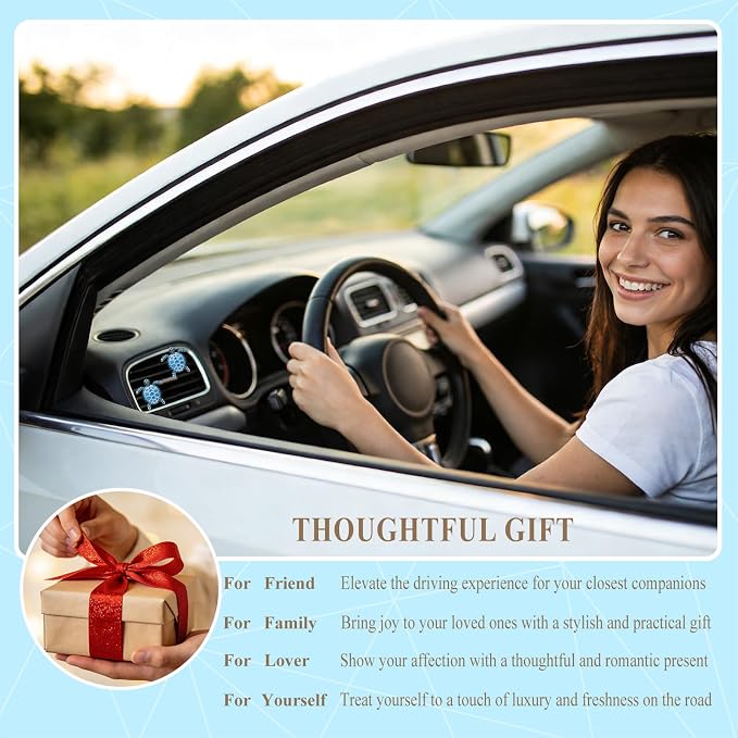 ORIESSE Sea Turtles Car Decor,Cute Blue Silver Beach Themed Air Freshener Vent Clips,2pcs Glamorous Turtle Coastal Car Accessories Interior Decoration for Women,Refillable Diffuser