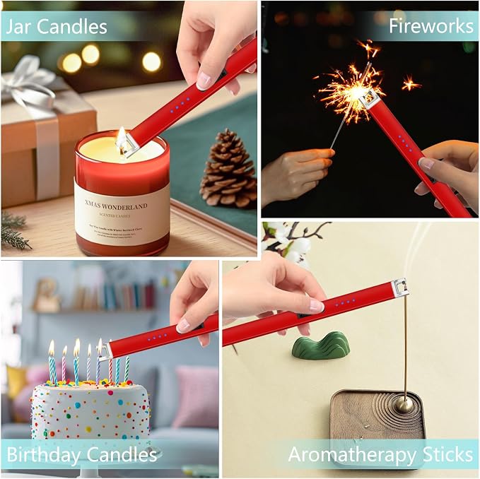 Electric Lighter, Rechargeable Lighter with Battery Indicator Light and Safety Switch, Electric Candle Lighters for Scented Candles,Barbecues, Camping, Holiday Parties