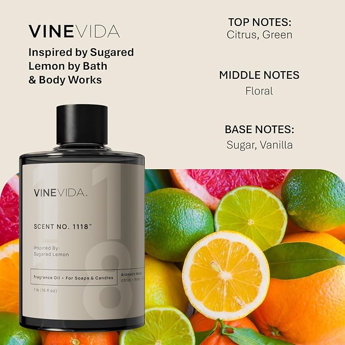 VINEVIDA [16oz] Sugared Lemon Fragrance Oil for Candle Making and Soap Making - Premium Candle Scents for Soy Candles