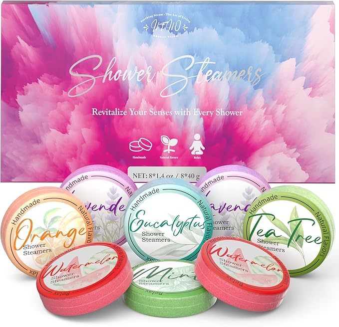 Shower Steamers Aromatherapy 8 Pack –Natural Essential Oil Shower Bombs for Self Care, Home Spa, Stress Relief & Relaxation, Birthday Gifts for Women and Men. Dreamy Watercolor Style