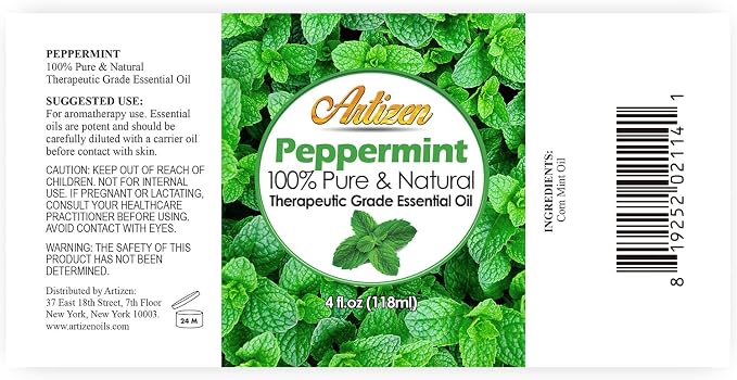 Artizen 4 Fl Oz Peppermint Essential Oil – Pure & Natural Peppermint Oil for Diffuser and Aromatherapy – Includes Dropper