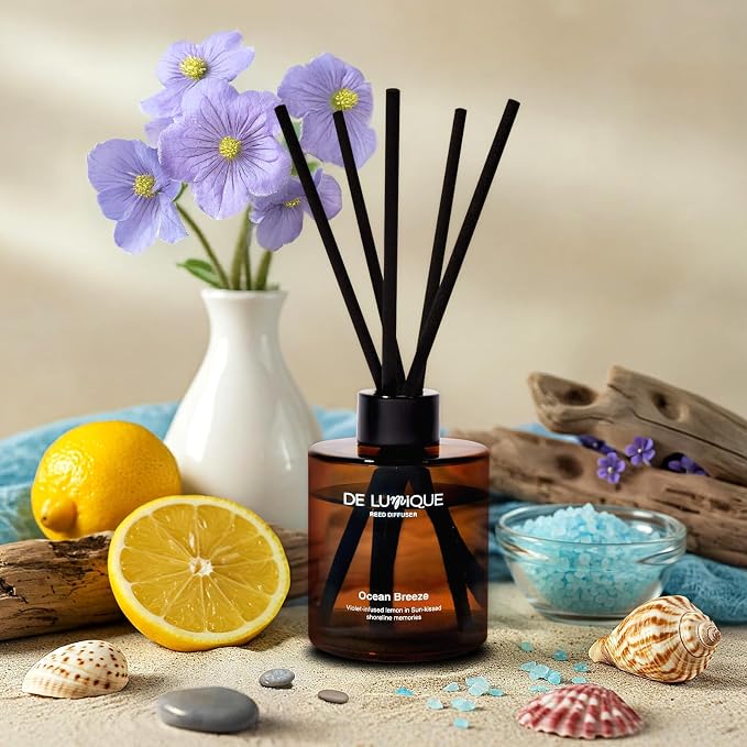 Ocean Breeze Scent Reed Diffuser 150ml – Aroma Diffuser with Lemon, Violet, Lavender & Sea Salt – Long Lasting Reed Diffusers for Home, Crafted by Expert Perfumers – 150ml