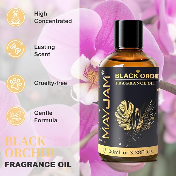 MAYJAM 100ML/3.38FL.OZ Black Orchid Fragrance Oils with Glass Dropper, Essential Oils for Diffusers, Long Lasting Scented Oils for Soap Candle Making