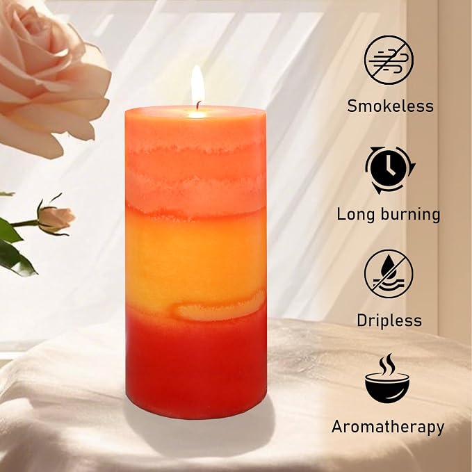 3×6 Inch Orange Pillar Candles, Pumpkin Scented Pillar Candles - Long Burning 70+ Hours, Dripless & Smokeless, Aromatherapy Candles for Thanksgiving Day Dinner Table Décor, Set of 3