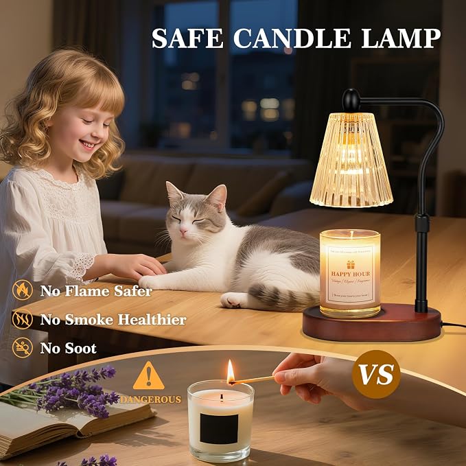 Imenlox Candle Warmer Lamp, Remote Control, with Timer and Dimmer, Adjustable Height, Christmas Birthday Gifts for Women Mom, House Warming Gifts New Home Decor, Wax Warmer for Jar Candles (Brown RC)