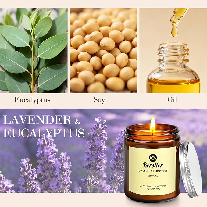 Lavender Eucalyptus and Vanilla Cream Candle, Scented Candle Aromatherapy Candle, Stress Relief and Relax Candles Gift for Women